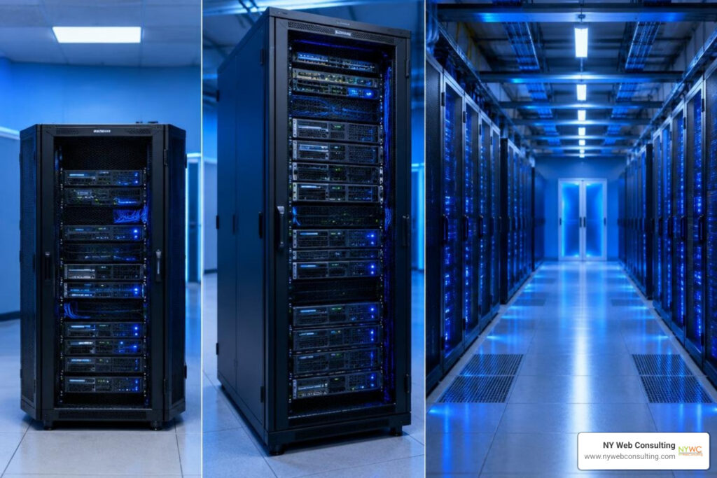Scalable server infrastructure architecture comparing shared, VPS, and cloud environments