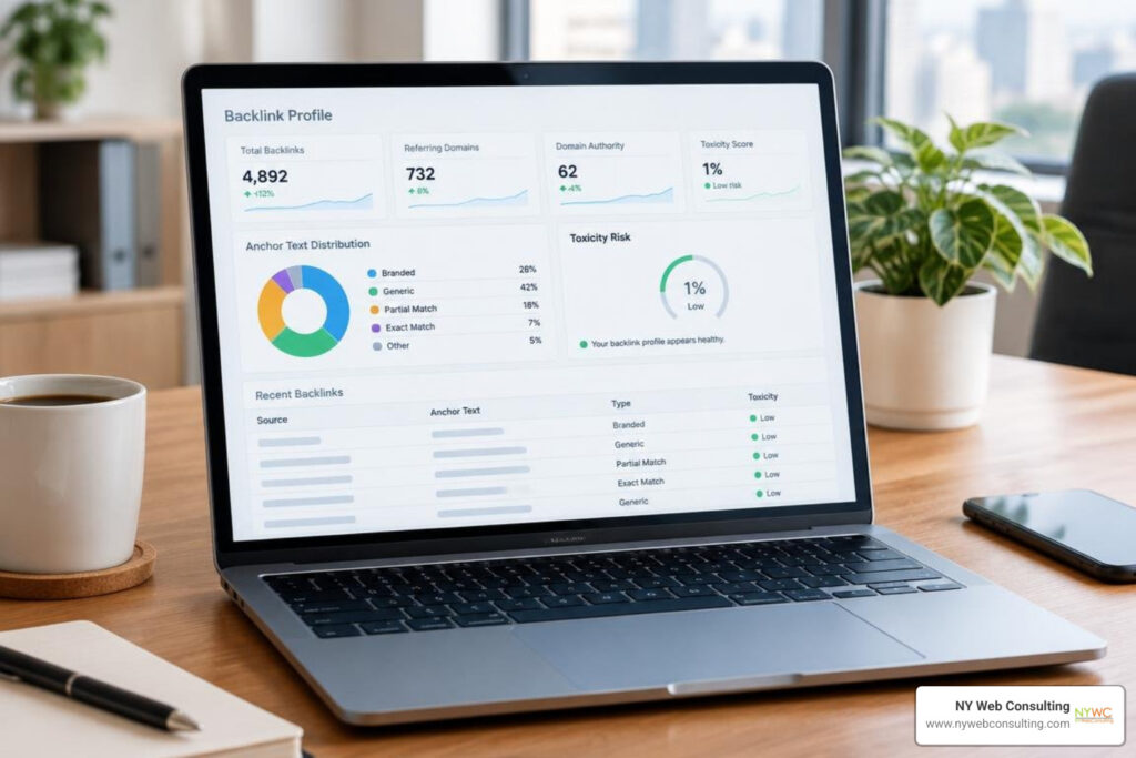 Healthy backlink profile showing natural anchor text distribution and low toxicity