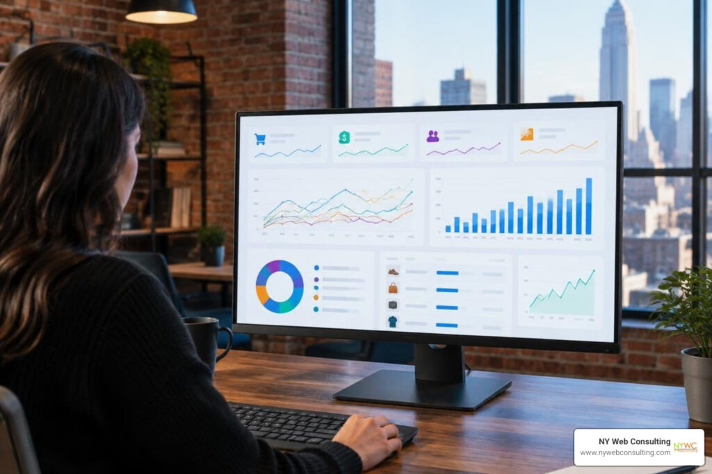 Modern ecommerce analytics dashboard in a New York tech studio
